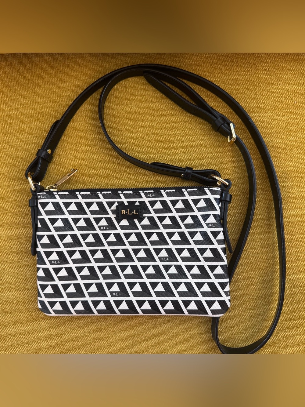 Vintage Ralph Lauren Small Crossbody Purse Black White Geometric